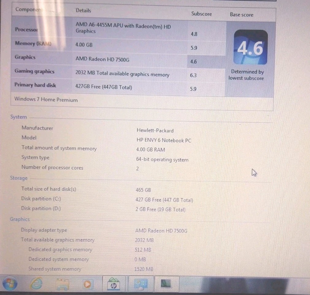 HP ENVY SLEEKBOOK 6, AMD A6 @ 2.1 GHz ,4GB, 500GB HDD, Beats Audio, Red