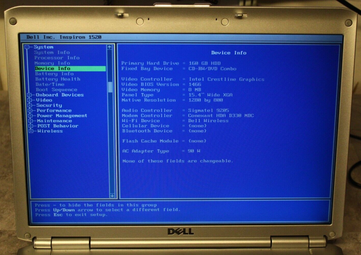 Dell Inspiron 1520 For Parts Booted 160GB HDD Wiped 2GB Ram Core 2 Duo@1.66GHz