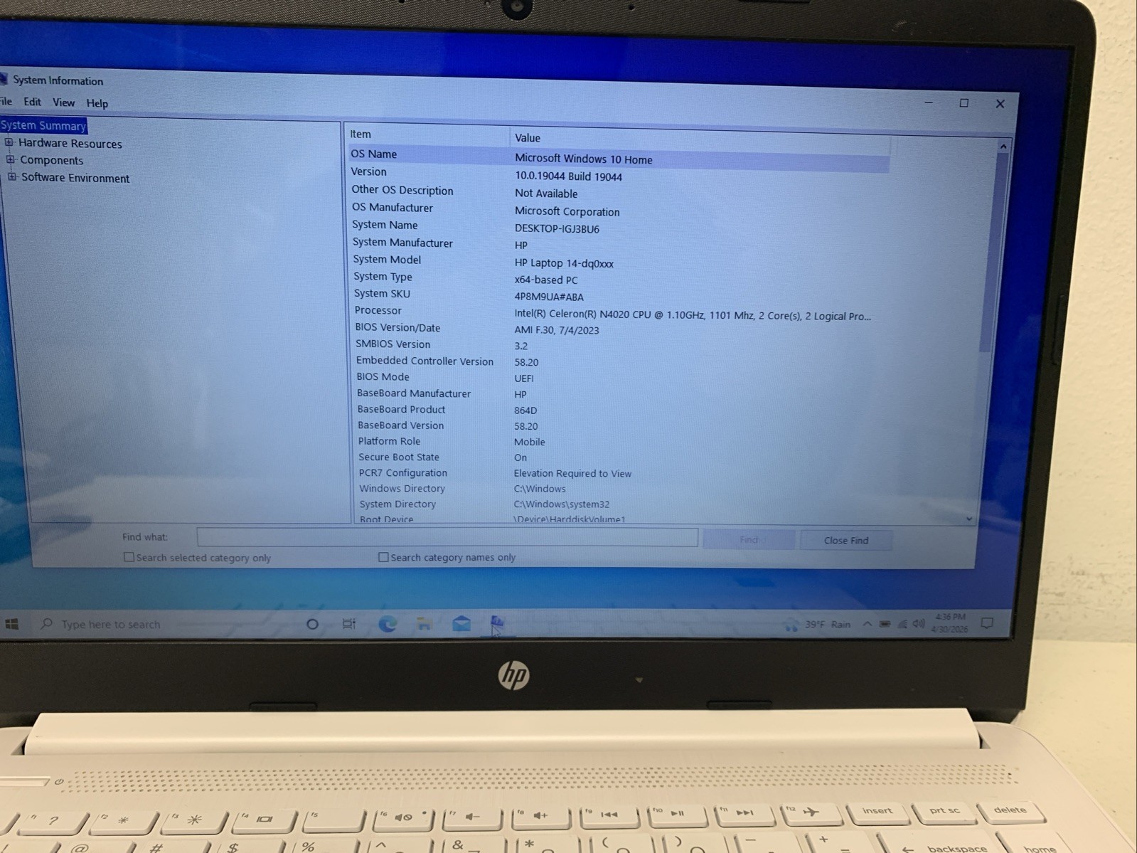 HP (14-DQ0xxx Intel Celeron N4020 1.1GHz – 64GB SSD – 4GB RAM Wind 10 Home