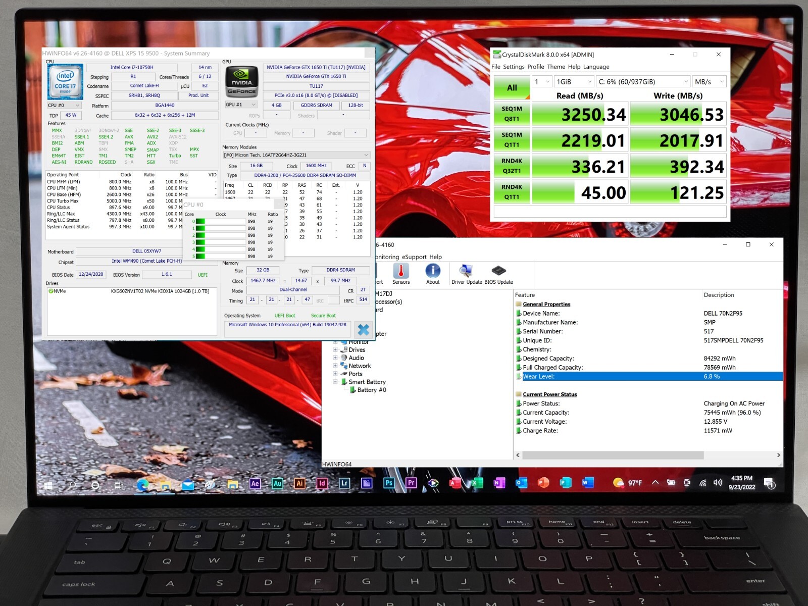 Dell XPS 15 9500 UHD+ TOUCH i7-10750H 32GB 1TB SSD 15.6″ GTX 1650 W10P Grade A