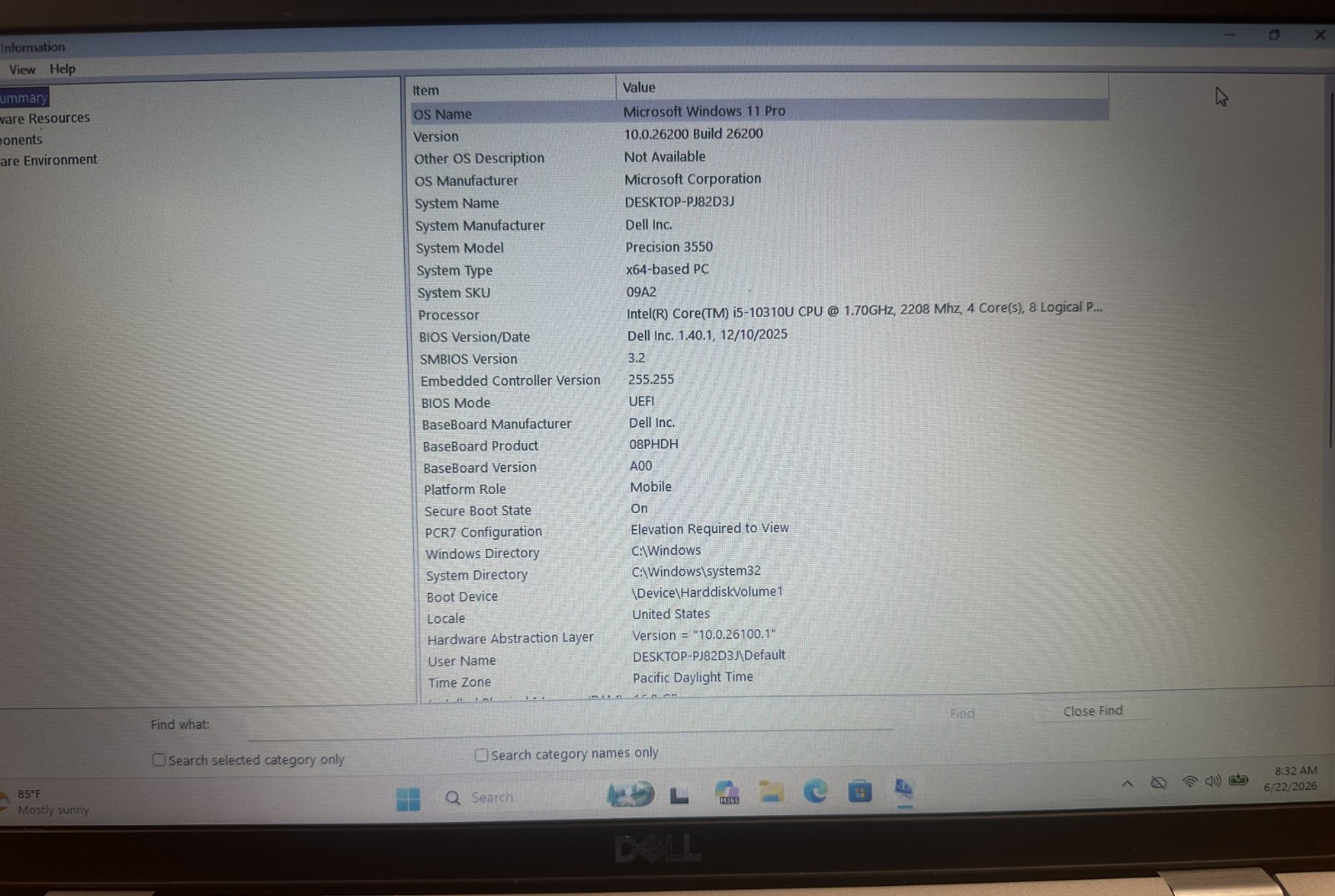 Dell Precision 3550 i5-10310U (10th Gen) 16G RAM 256GB NVME Windows 11 Pro