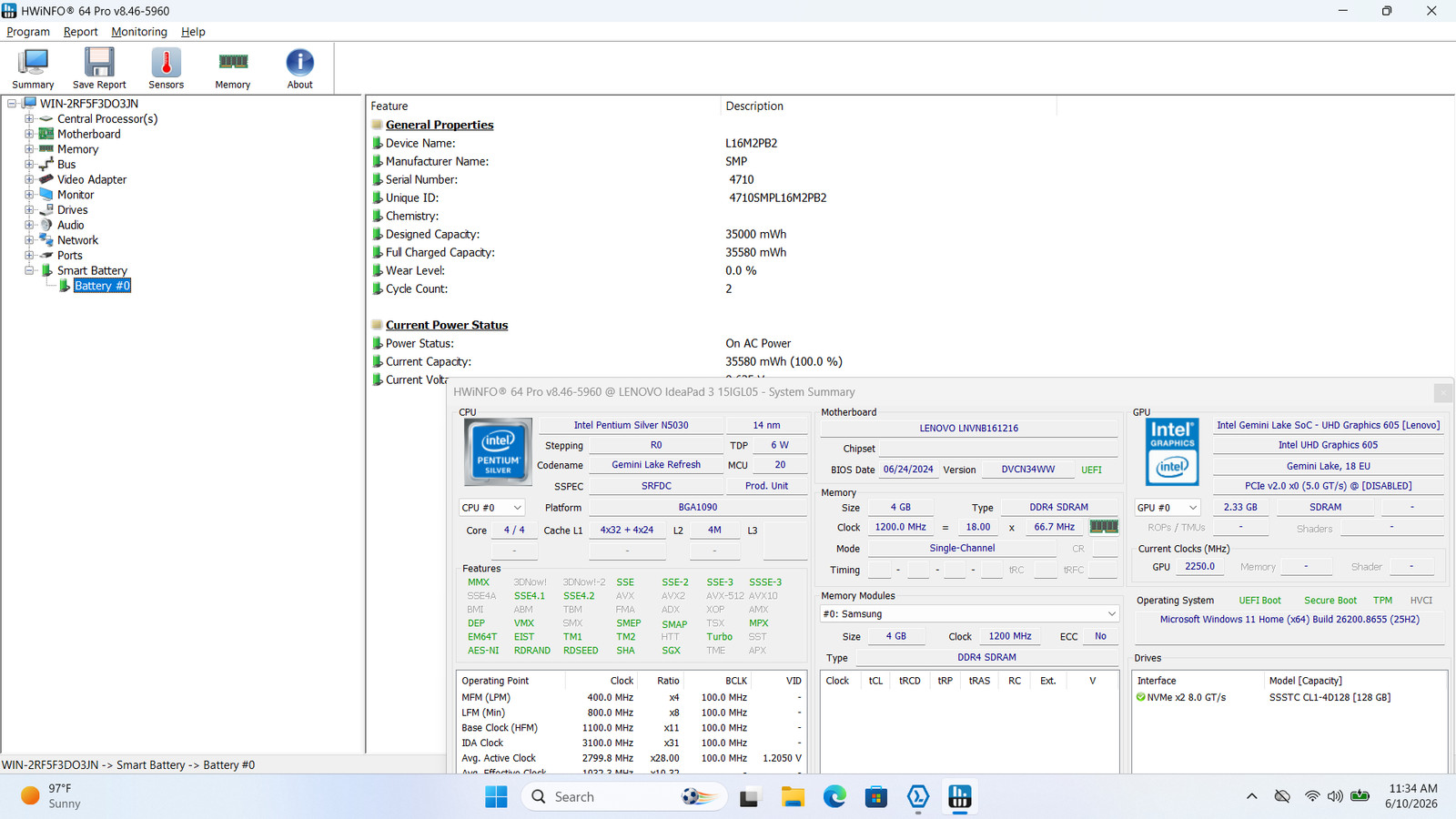 Lenovo IdeaPad 3 15IGL05 15″ FHD PENTIUM SILVER N5030 128GB SSD 4GB W11 Webcam