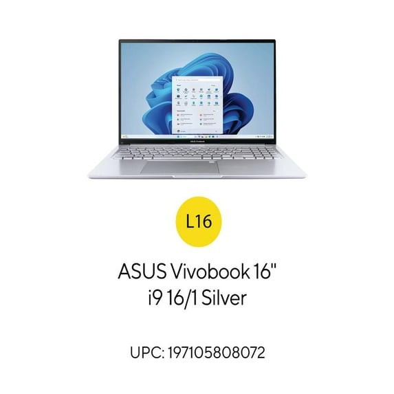 ASUS Vivobook 16 Laptop Intel i9-13900H, 16GB, 1TB, Win 11 Home Cool Silver