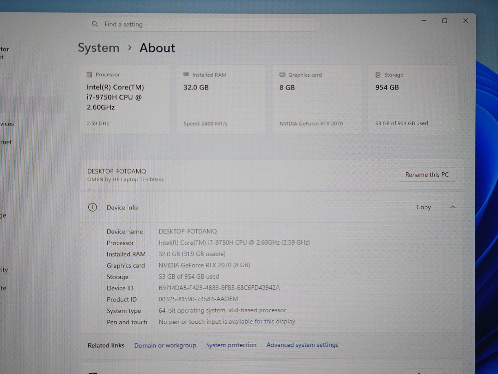 HP OMEN 17-cb0040nr 17.3″ FHD i7-9750H 32GB RAM 1TB SSD GeForce RTX 2070 Win11H