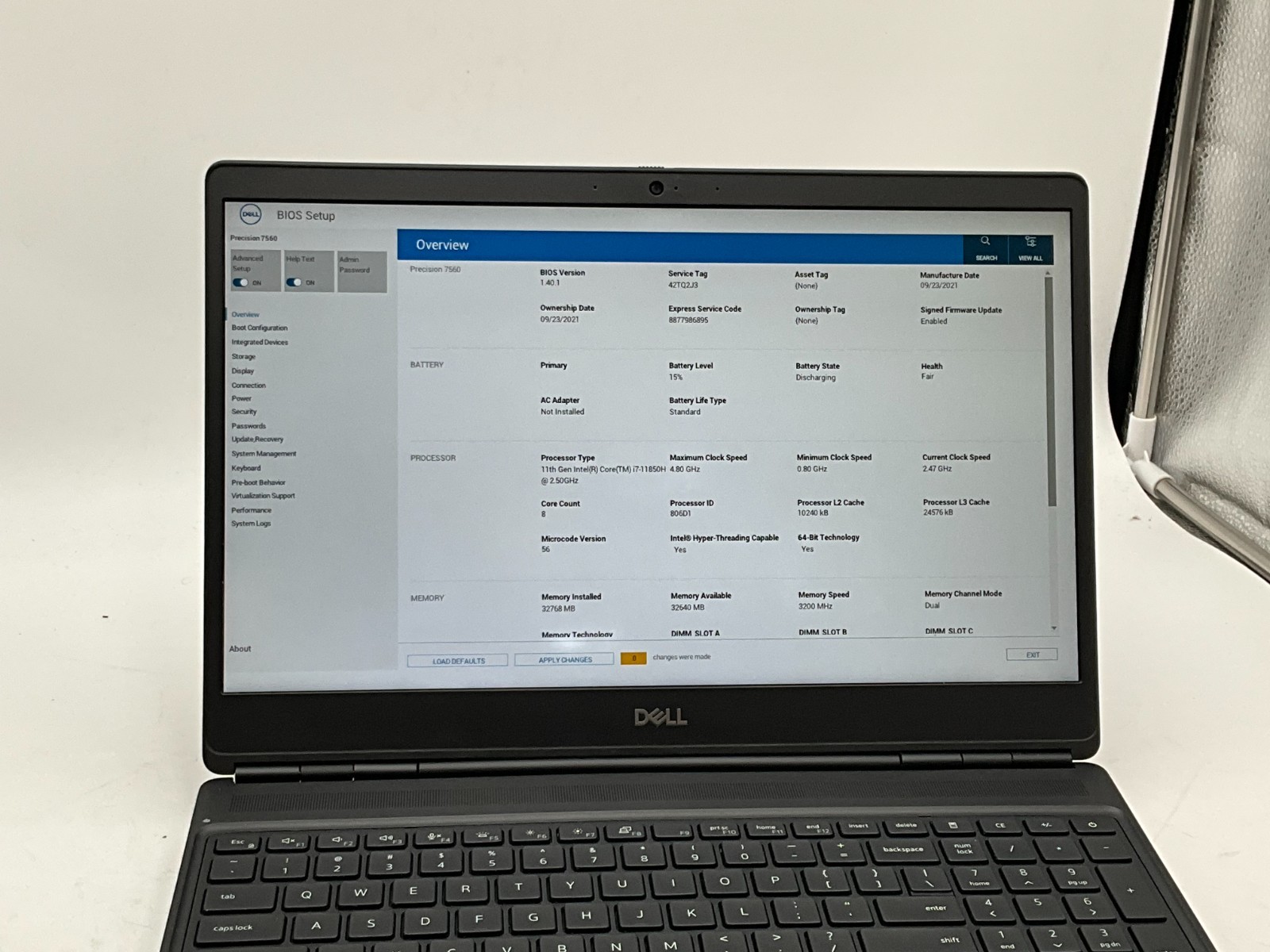 DELL Precision 7560 i7-11850H 2.50 32GB 1tb T1200 15.6″ WIN11 *read* 42TQ2J3