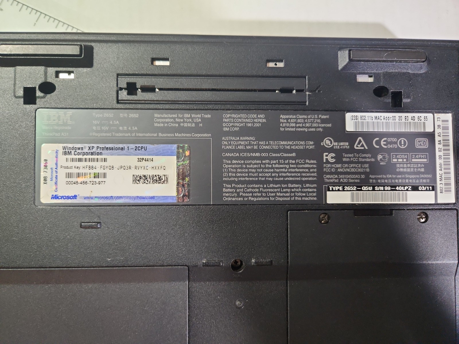 FUNCTIONING IBM ThinkPad A31 2.0ghz Pentium 4M 35 GB HDD DVD CD RAM Laptop XP