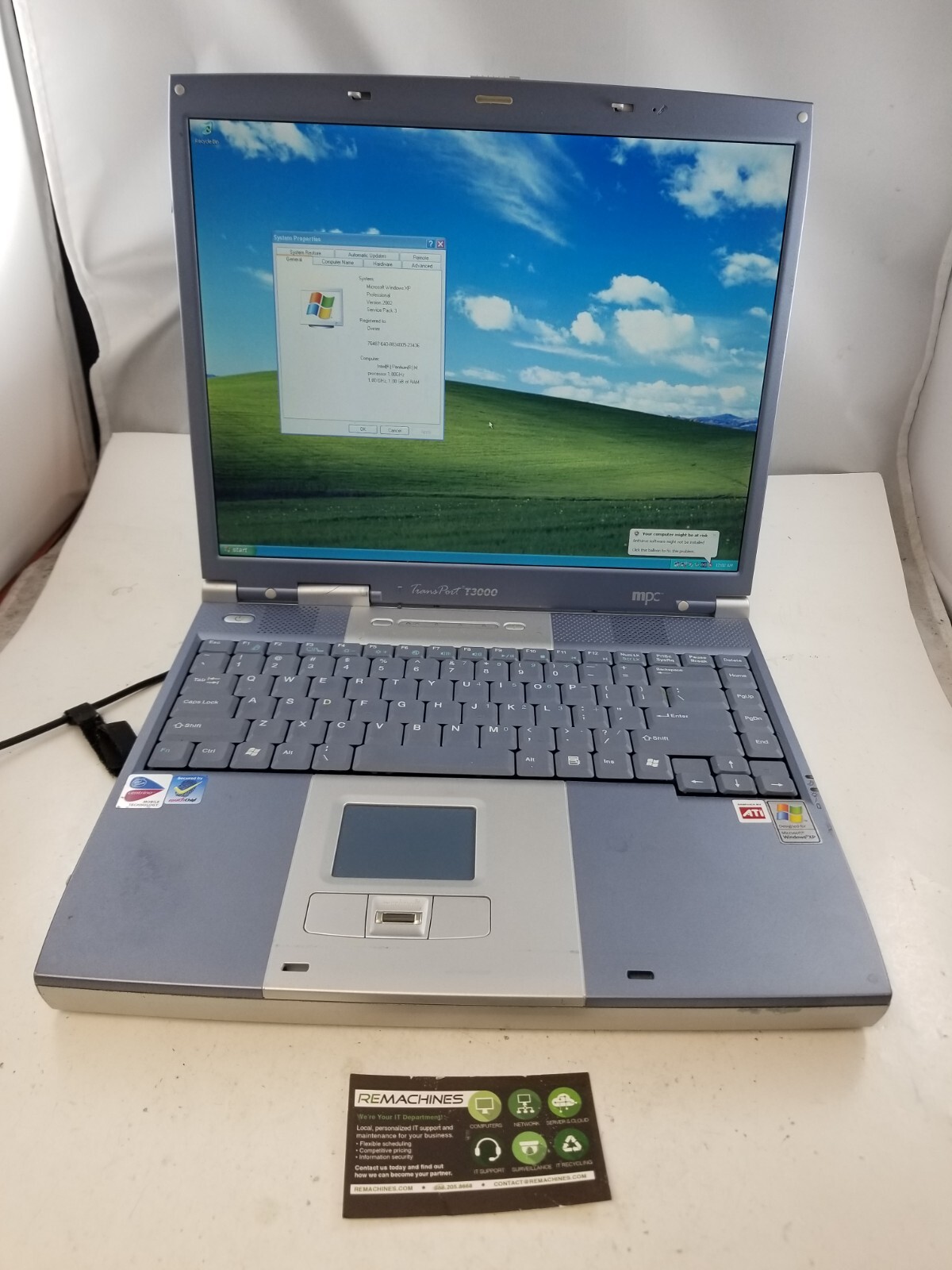 MPC TransPort T3000 14″ Laptop Pentium 1.8GHz 1GB 120GB HDD Radeon 9600M XP Pro