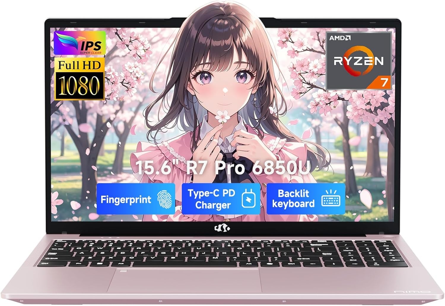 NIMO 15.6″ Gaming Laptop 8 Cores AMD Ryzen 7 Pro 6850U 16GB LPDDR5 RAM 512GB SSD