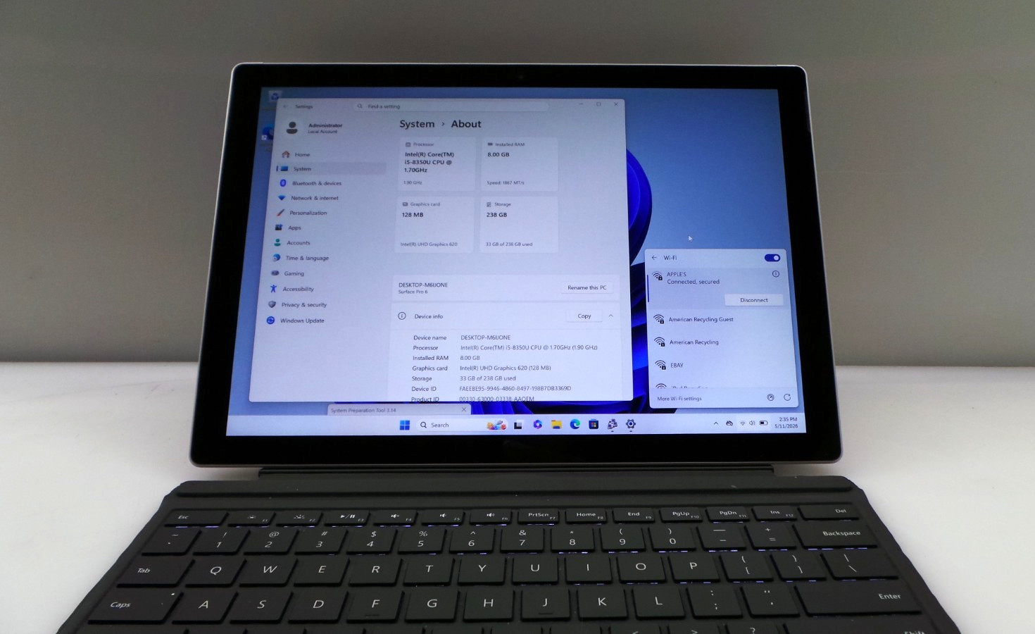 Microsoft Surface Pro 6 12.3″ | i5-8250U 1.60GHz 8GB RAM 128GB SSD | WIN 11 PRO