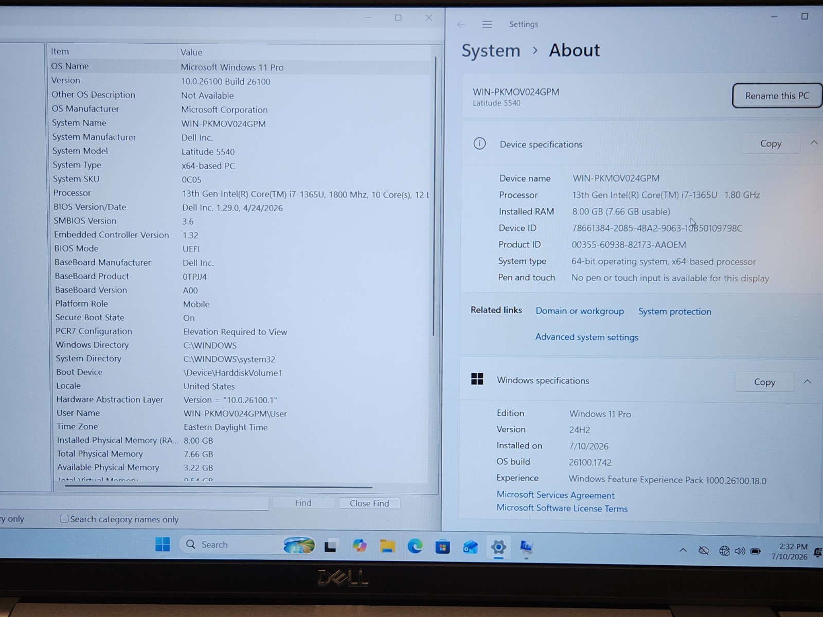 Dell Latitude 5540 15.6″ FHD i7-1365U 1.8Ghz 8GB RAM 512GB NVMe Win 11 Pro + AC