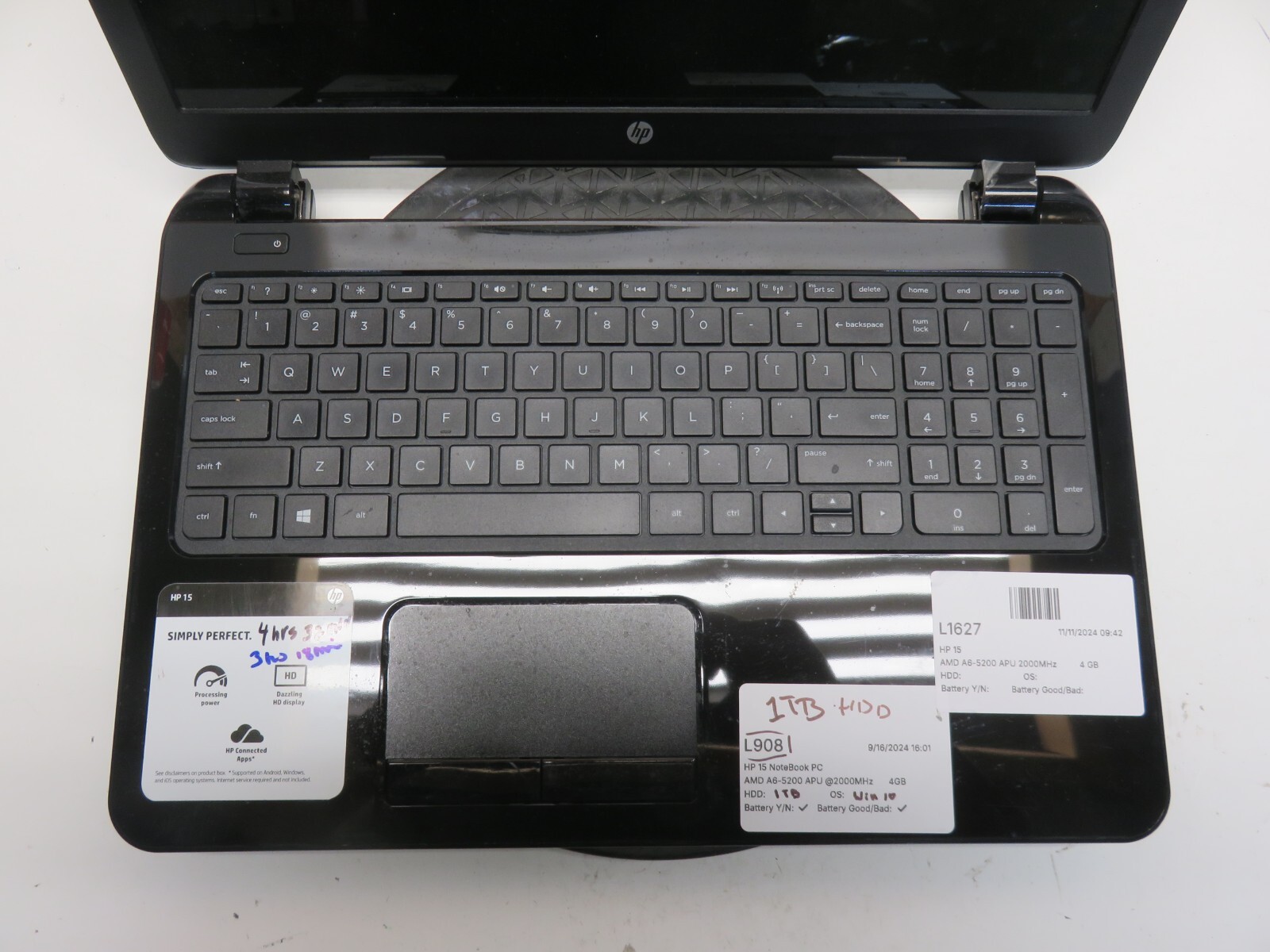 HP 15-G020DX Laptop AMD A6-5200 4GB Ram 1TB HDD Windows 10 – No Battery