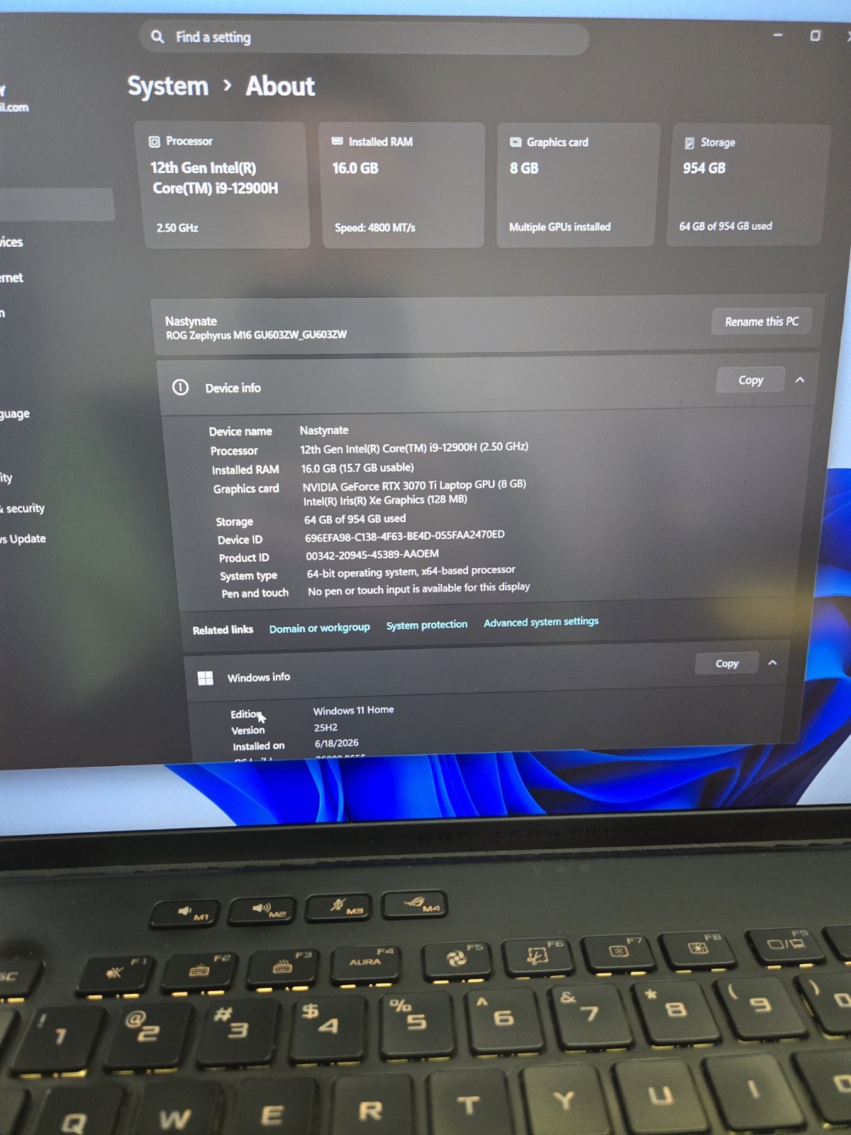 ASUS ROG Zephyrus M16 GU603ZW 16″ i9-12900H RTX 3070 Ti 16GB 954GB