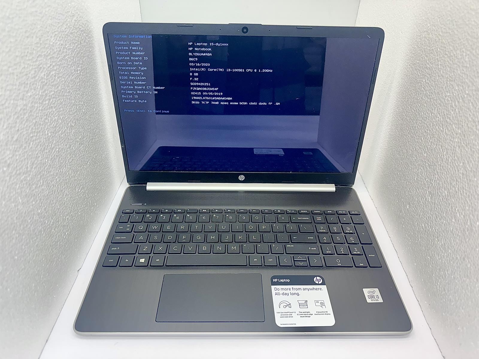 HP 15-dy1xxx PC Laptop, Intel Core i3-1005G1 CPU @ 1.20GHz, 8GB RAM