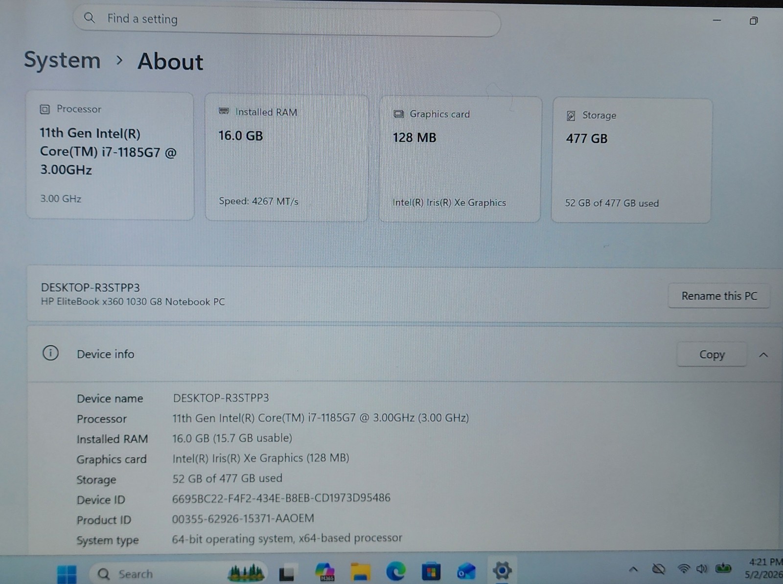 HP EliteBook x360 1030 G8 Laptop i7-1185G7 3.0 GHz 16GB RAM