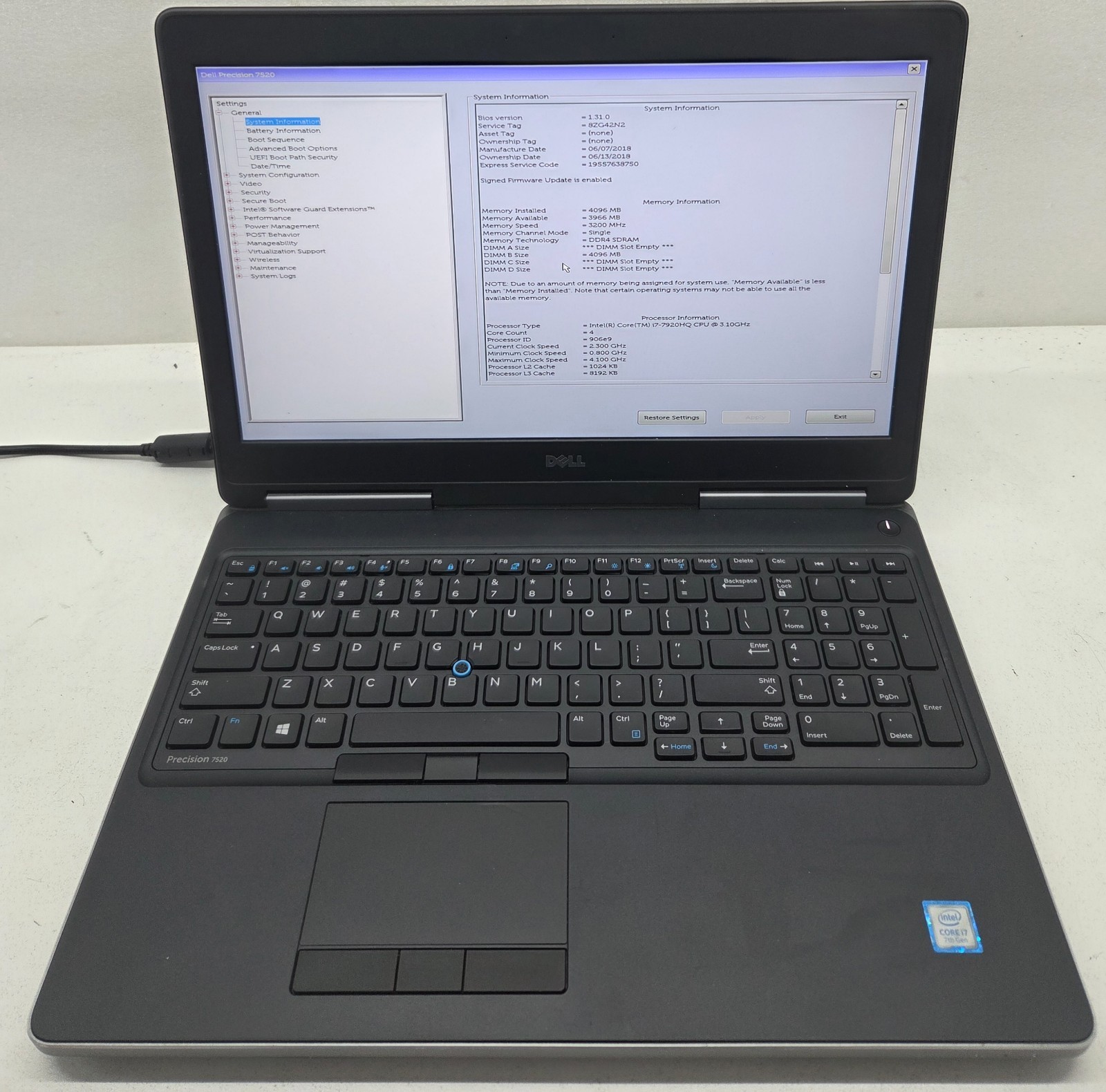 Dell Precision 7520 15.6″ Laptop Intel Core i7-7920HQ 4GB Ram NO HD/OS (FL)