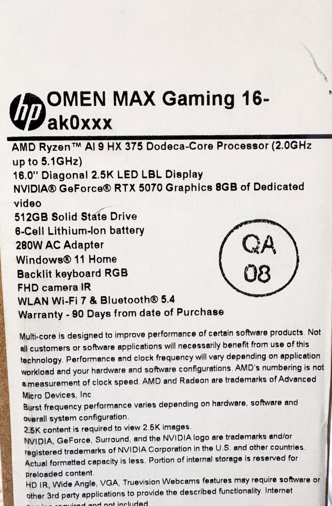 HP OMEN MAX 16 Ryzen AI 9 HX 375 RTX 5070 16GB 512GB SSD Win 11
