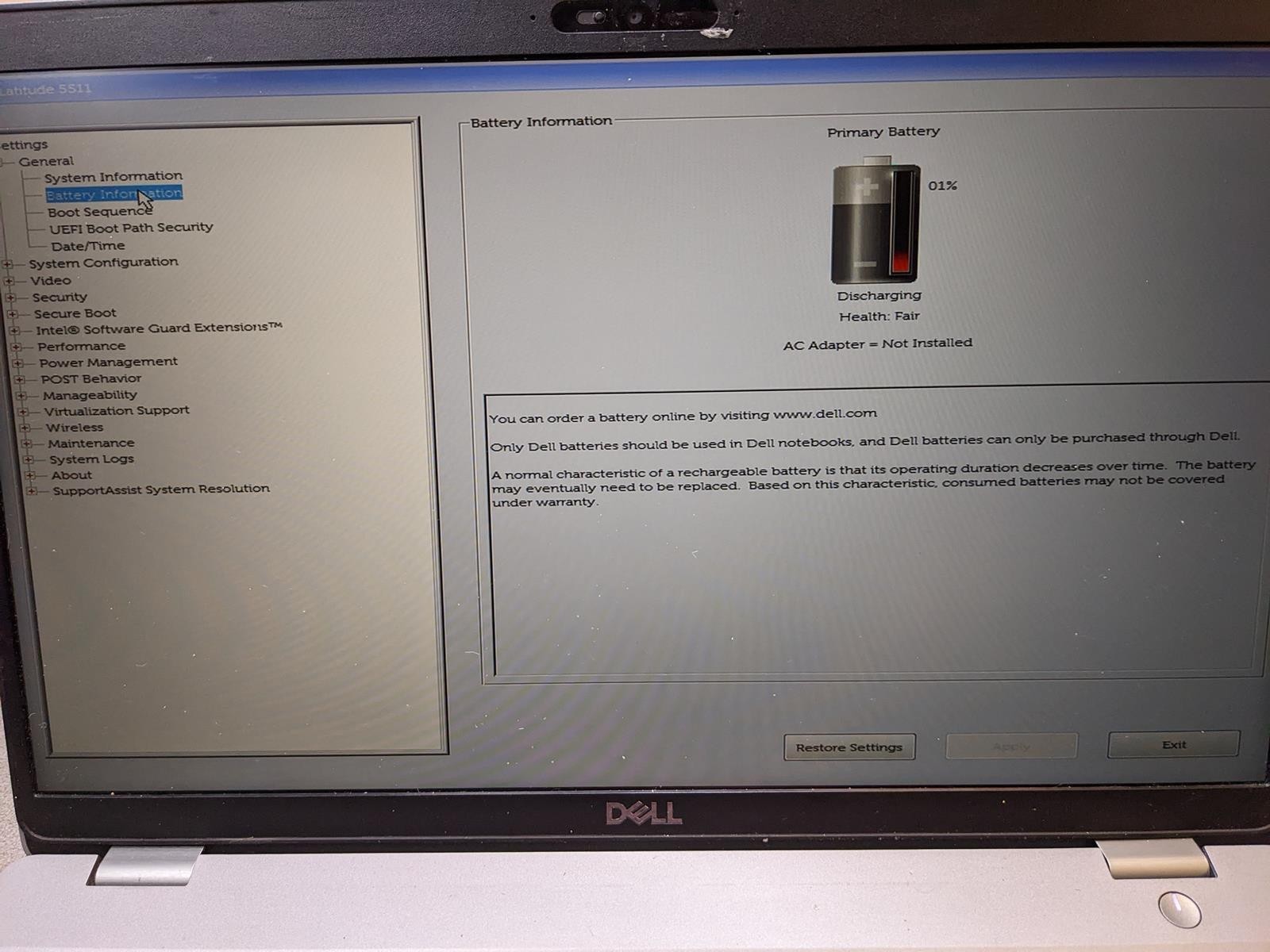 DELL LATITUDE 5511 i7-10850H @ 2.70 GHz, 8GB RAM, NO HDD/OS