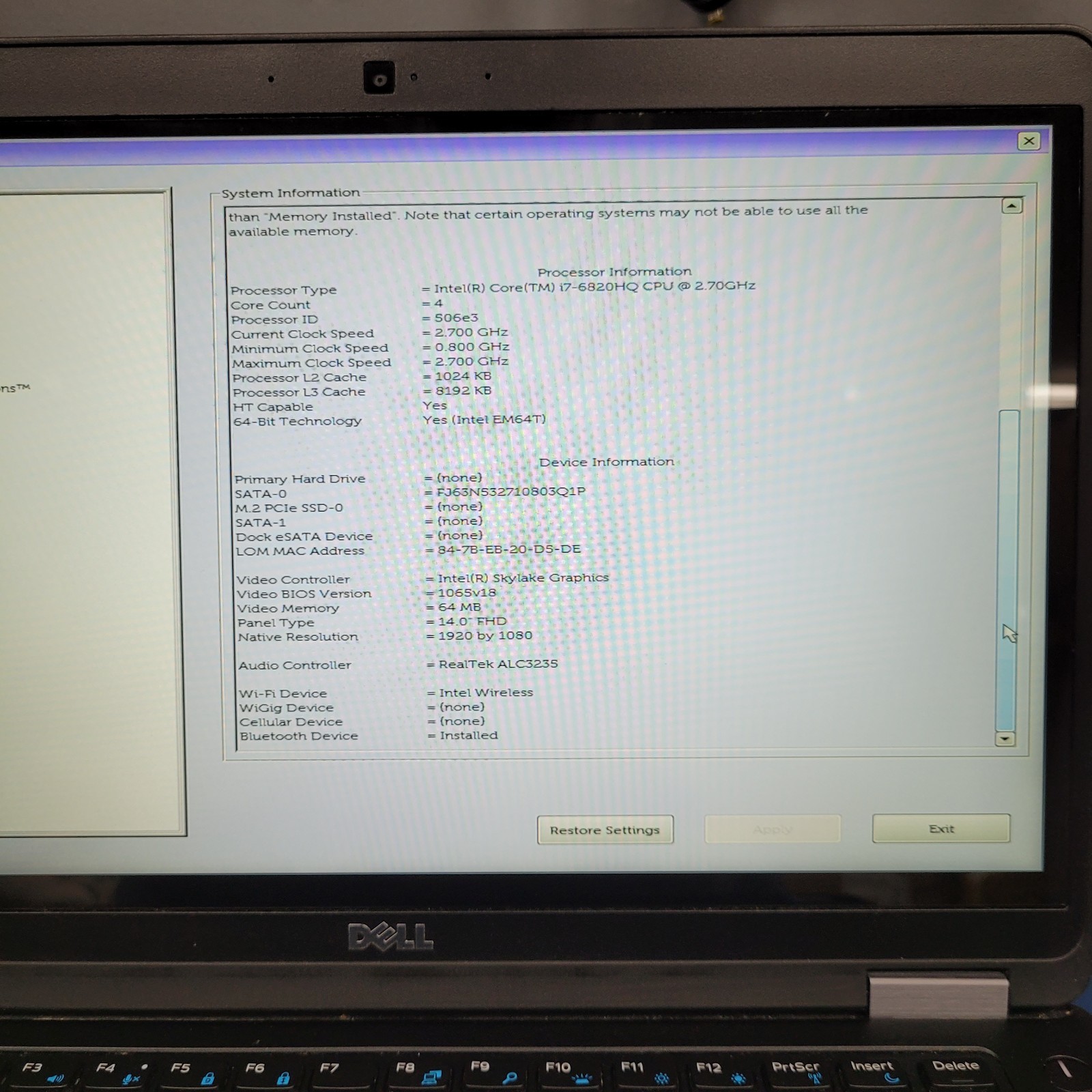 Dell Latitude E5470/Intel i7-6820U /4 GB RAM /120 GB SSD /Windows 11 + Chrger