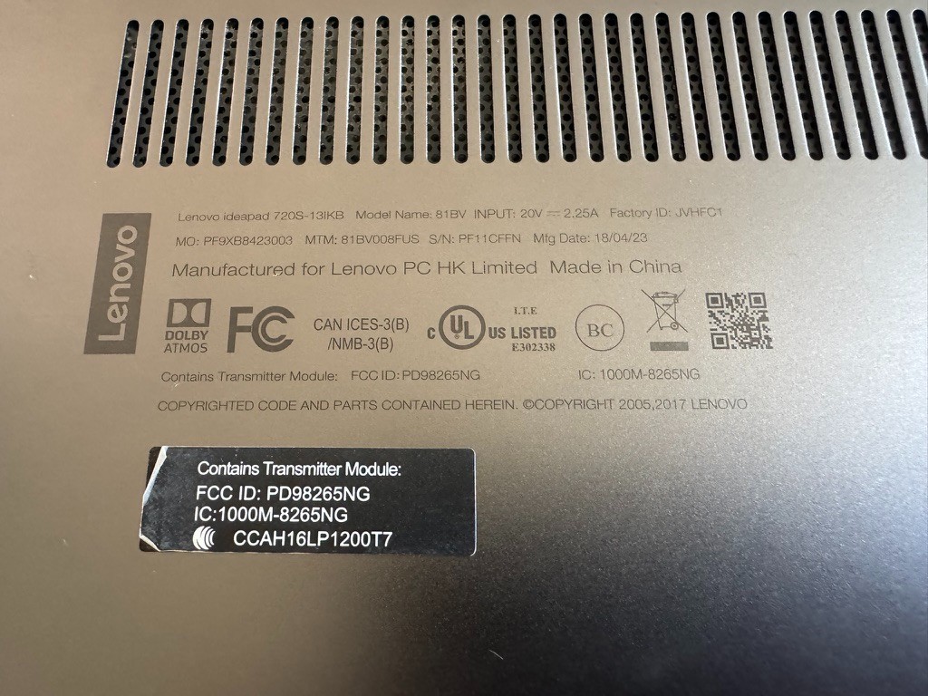 Lenovo IdeaPad 720S-13IKB 13.3″ Laptop i5-8250U 8GB RAM – No SSD/Hard Drive