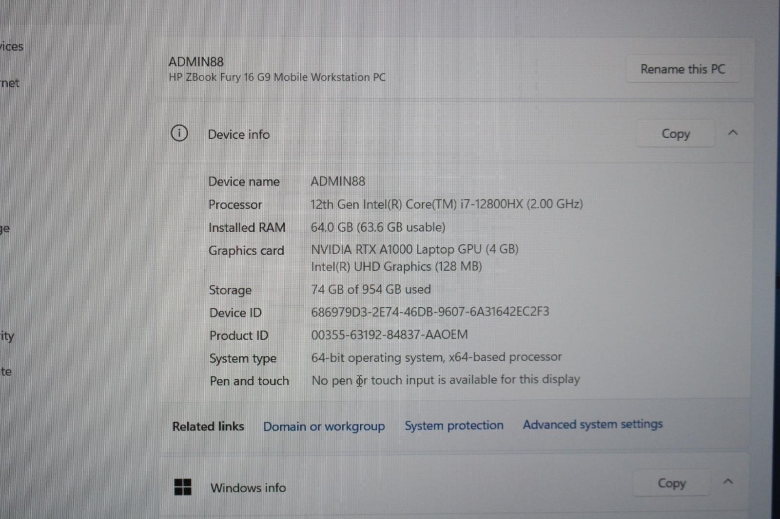 HP ZBook Fury 16 G9 i7-12800HX 64GB 1TB SSD RTX A1000 Windows 11 Pro