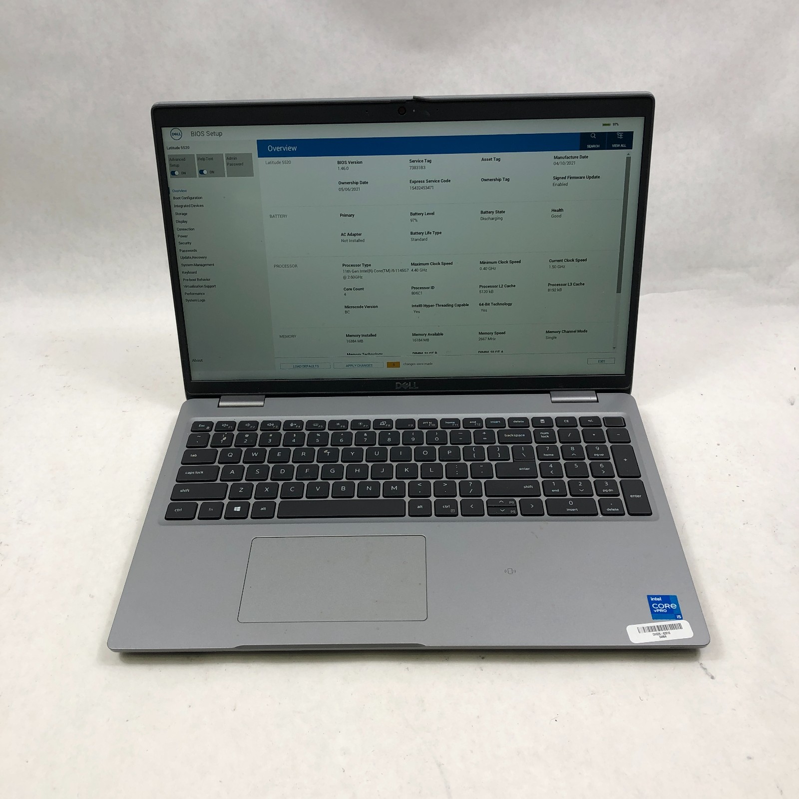 Dell Latitude 5520 Intel Core i5-1145G7 2.60GHz 16GB RAM NO SSD/AC