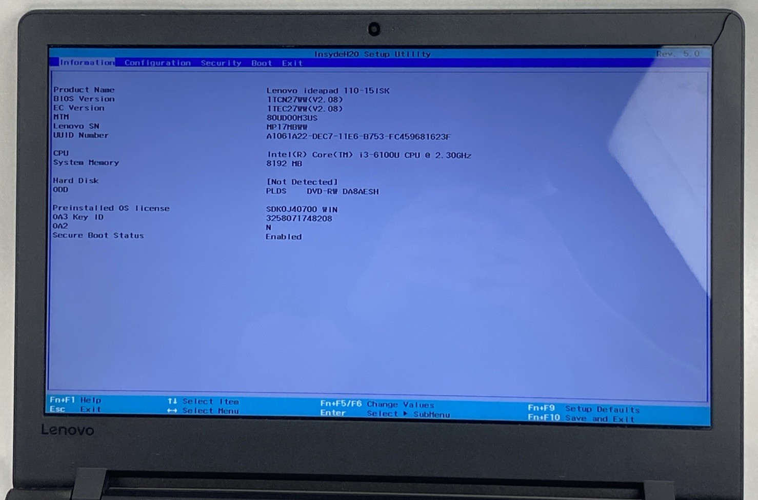 Lenovo IdeaPad 110 Intel Core i3-6100U 2.30GHz 8GB RAM 15.6″ No HDD No OS