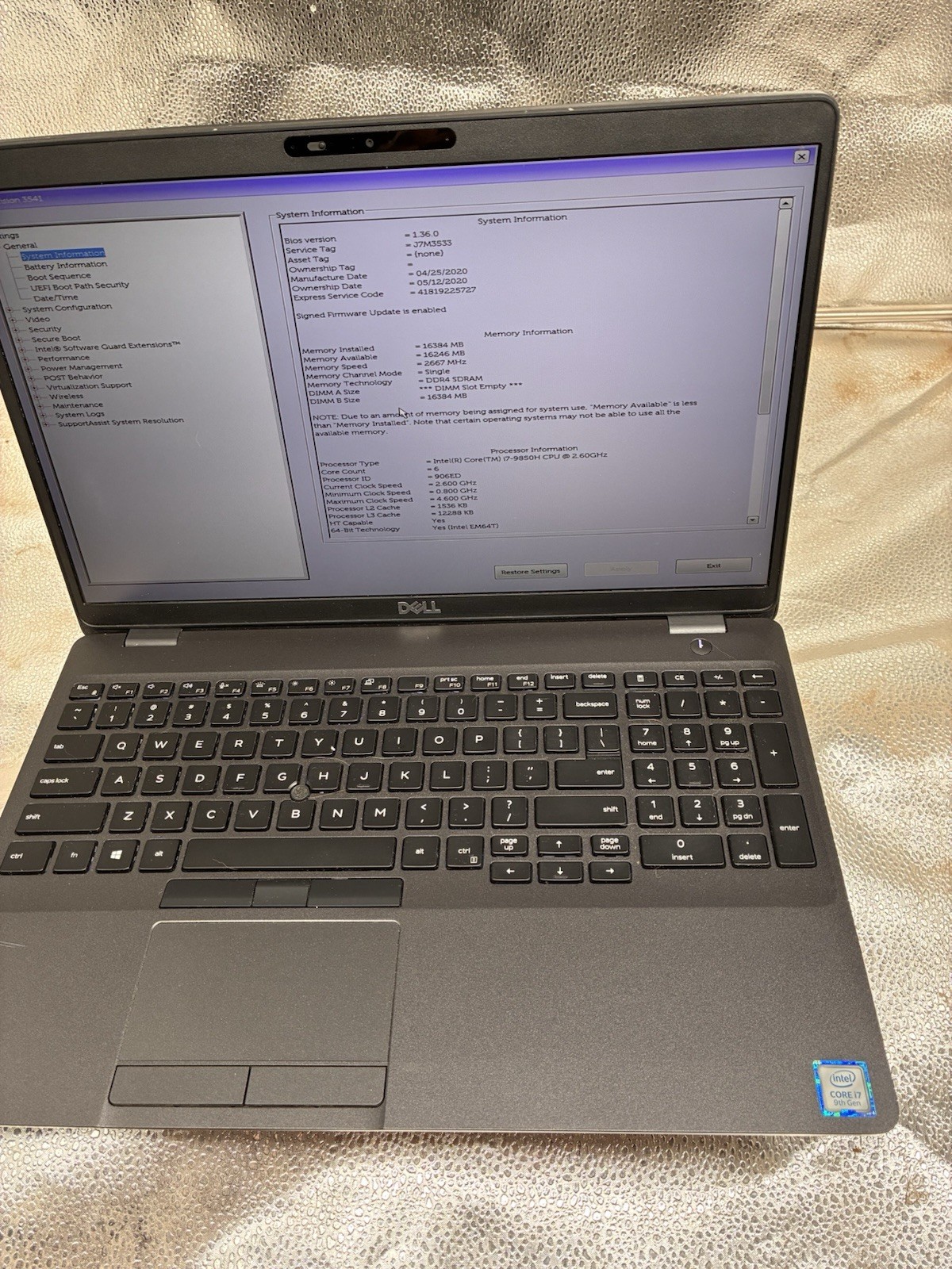 Dell Precision 3541 i7-9850H 2.60 GHz 16GB RAM 512GB SSD Windows 11 Quadro P620
