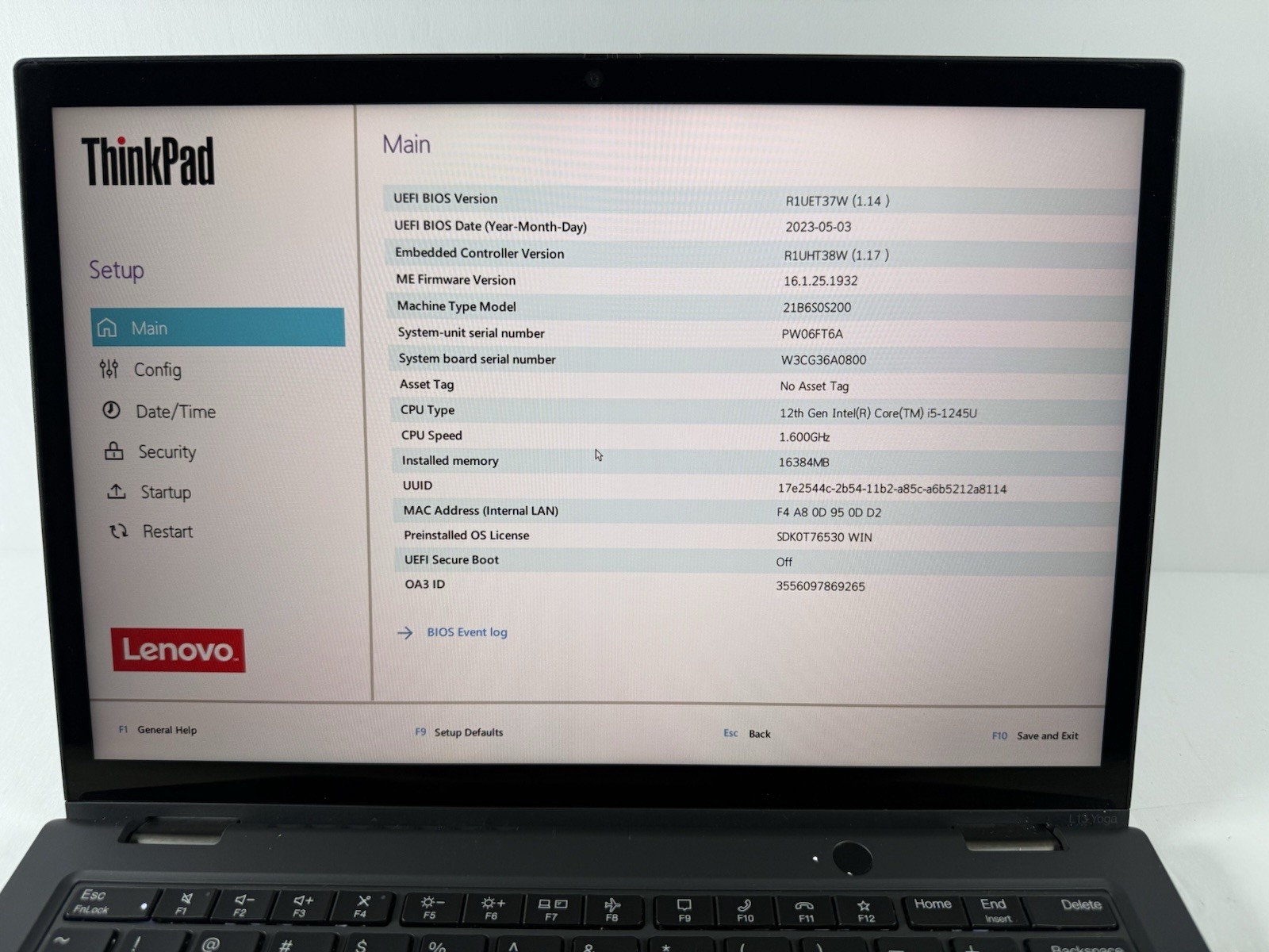 Lenovo ThinkPad L13 Yoga Gen 3 – i5-1245U 1.6GHz – 16Gb – NO SSD NO OS