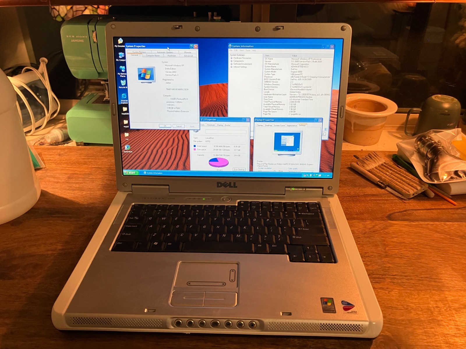 Dell Inspiron 6000 Vintage Laptop Pentium M 1.6GHz 2GB RAM 32GB SSD Wifi Win XP