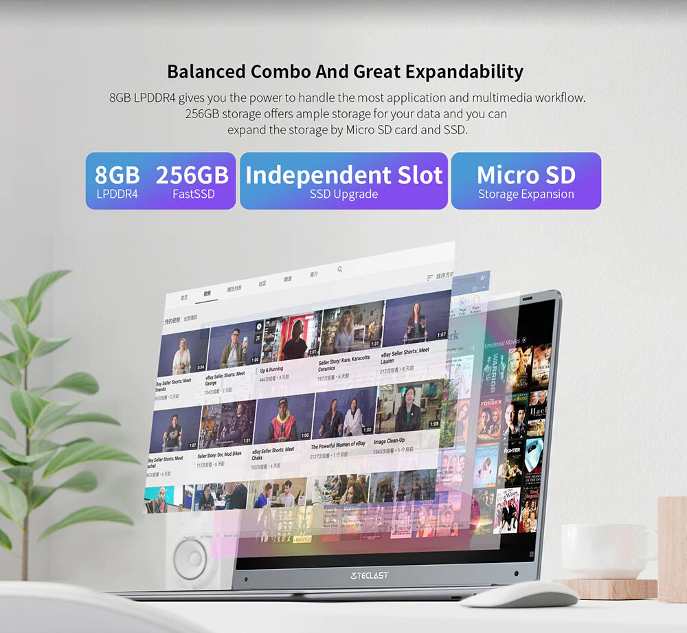 8GB RAM 256GB SSD Intel Gemini Lake N4120 1920x1080Dual-band Wi-Fi 14.1″ Laptop