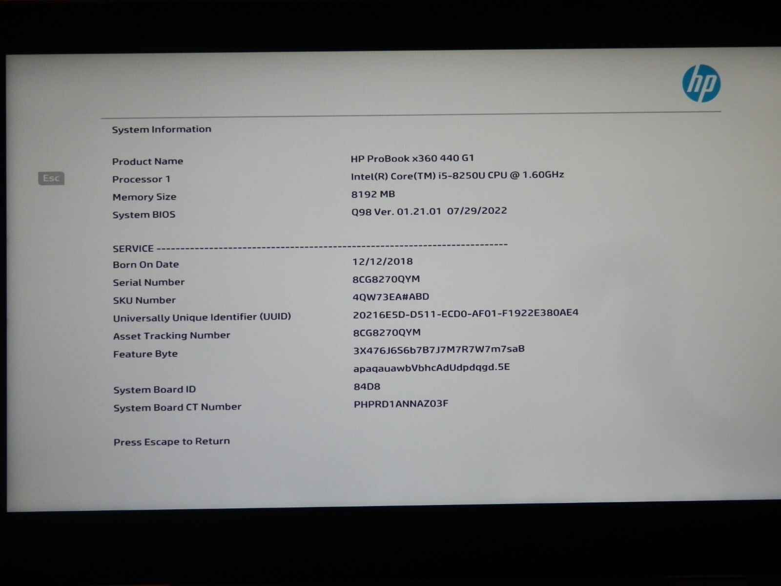 HP ProBook X360 440 G1 , Intel i5-8250U, 8GB Ram 256GB SSD, UHD 620 14″ Zoll FHD