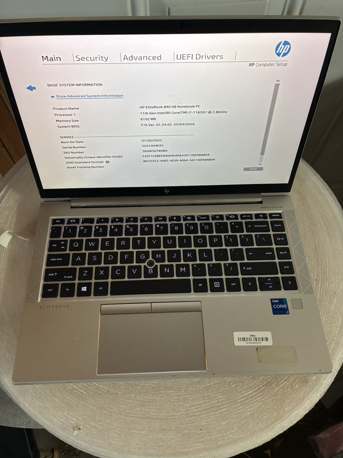 HP EliteBook 840 G8 Notebook PC i7-1165G7 2.80 GHz 8GB RAM 512GB SSD See Photos