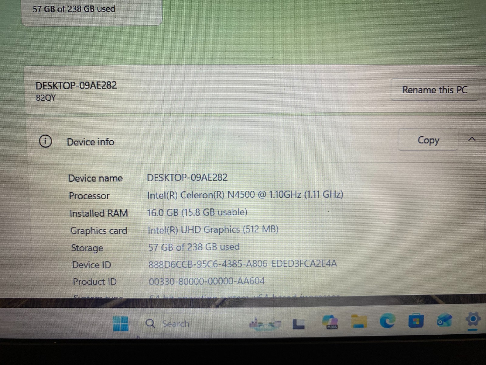 Lenovo V15 G2 IJL 15.6″ LED Laptop,Intel Celeron N4500 1.1Ghz,16GB RAM,256GBNVME