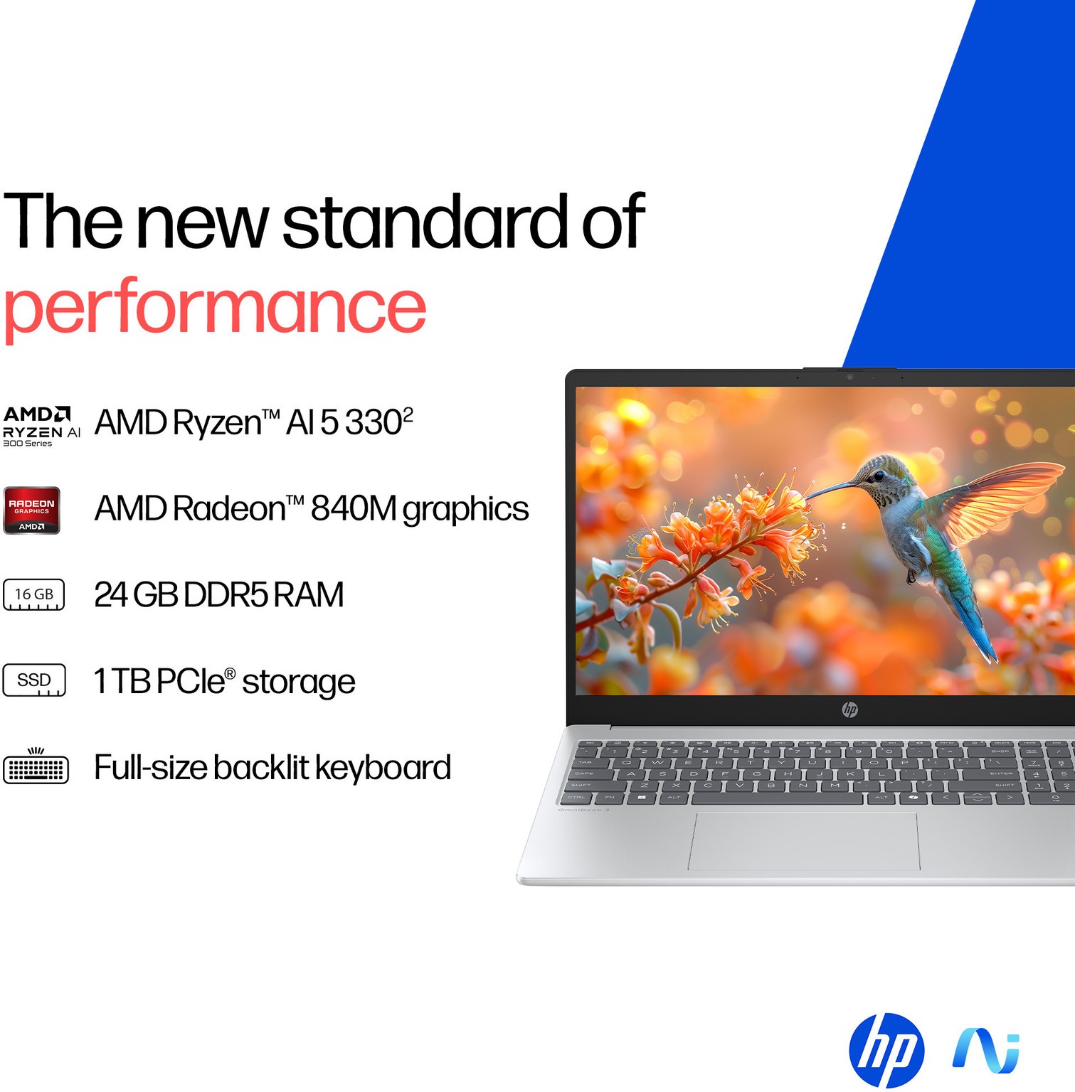 HP Omnibook 3 with Backlit Keyboard AMD Ryzen AI 5 Quad Core