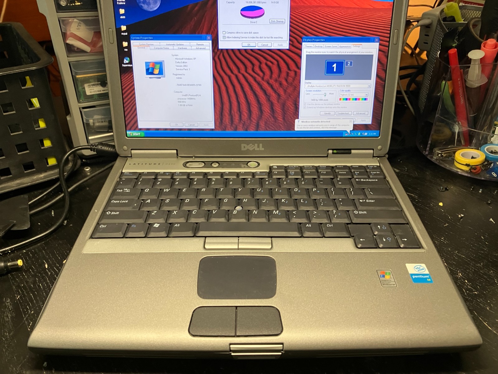 Dell Latitude D600 14″ Pent M 1.4GHz 1GB RAM 16GB SSD Mod Radeon GPU Wifi Win XP