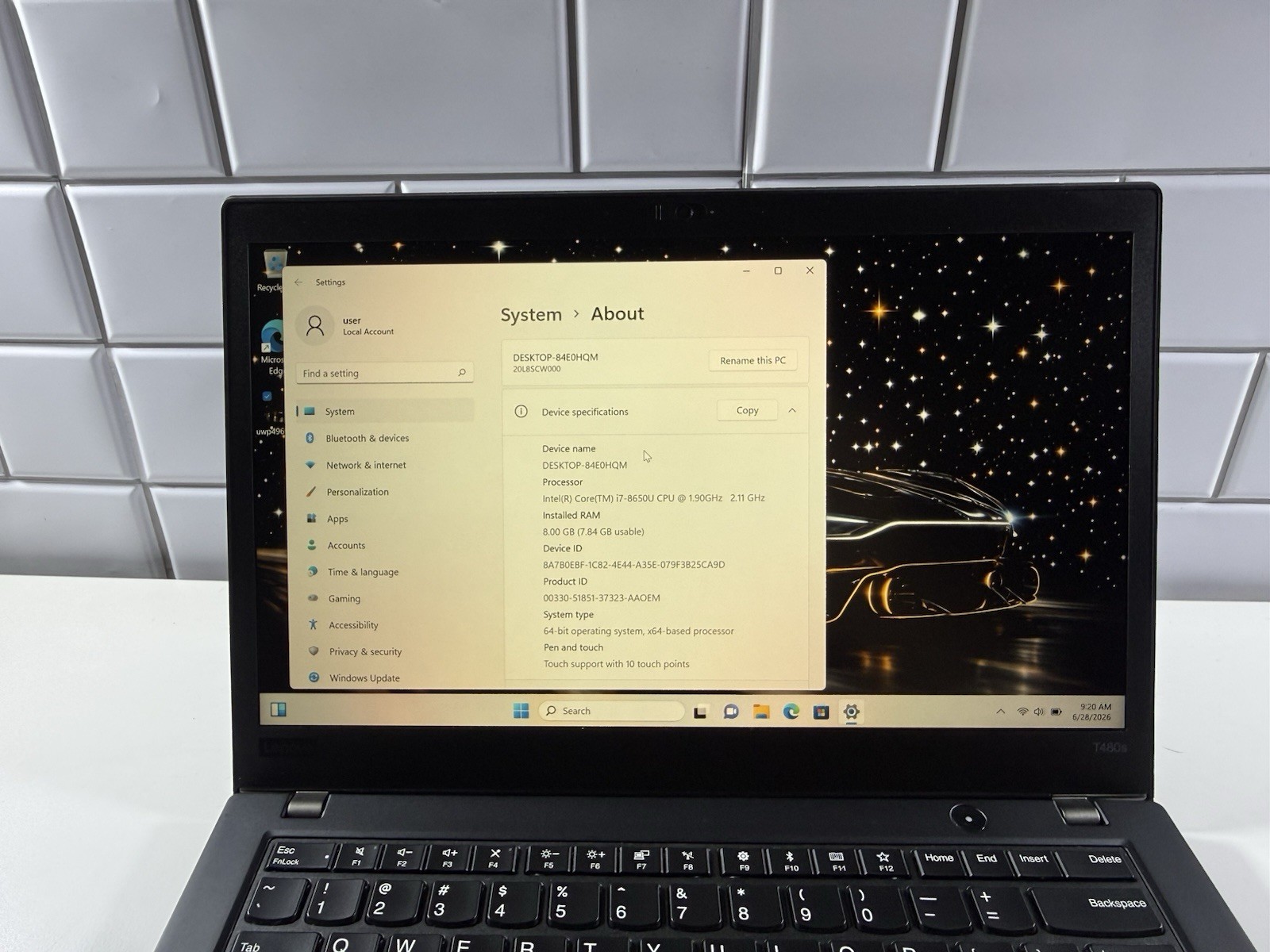 Lenovo ThinkPad T480s 14″ FHD i7-8550U 8GB RAM 512gb NVME WIN 11 PRO TOUCH