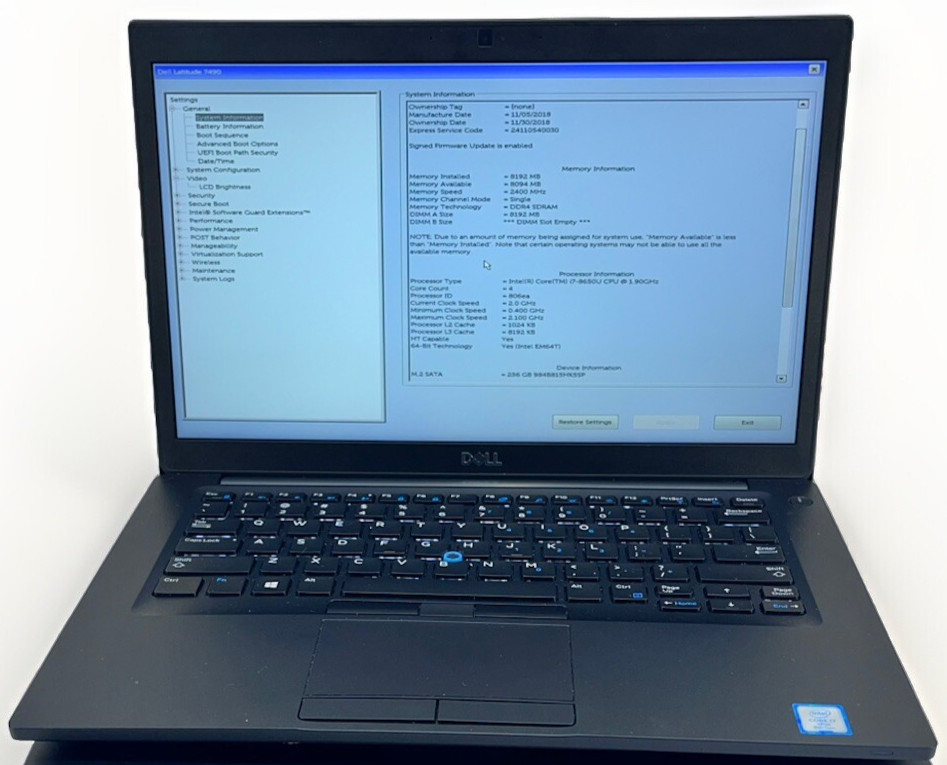 Dell Latitude 7490 14″ FHD i7 8650U @ 1.9Ghz 8GB 256GB *Grade C*