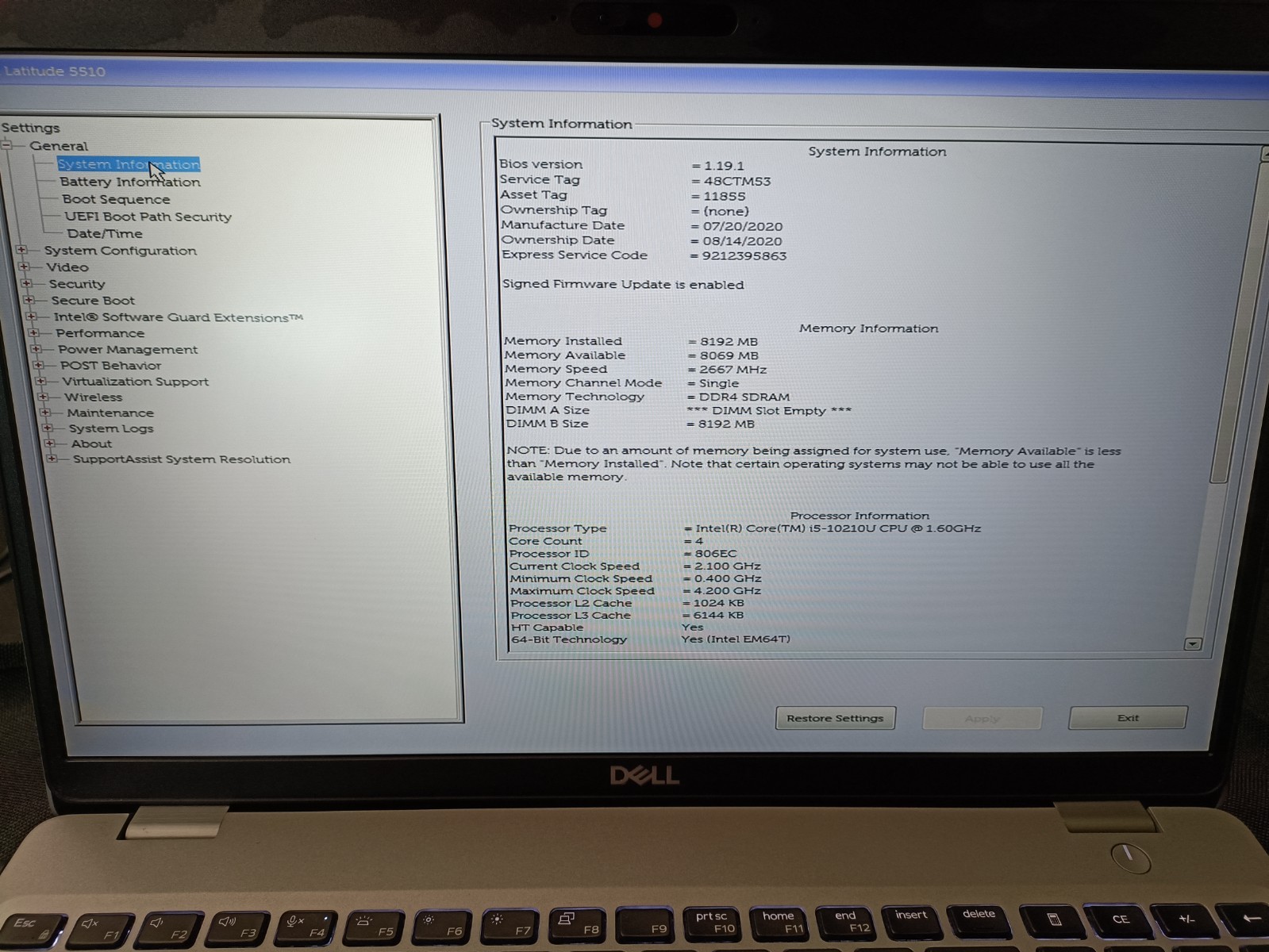 Dell Latitude 5510 sku 6695 15.6″ i5-10210U 8GB RAM Win11 NO SSD or A/C Tested!