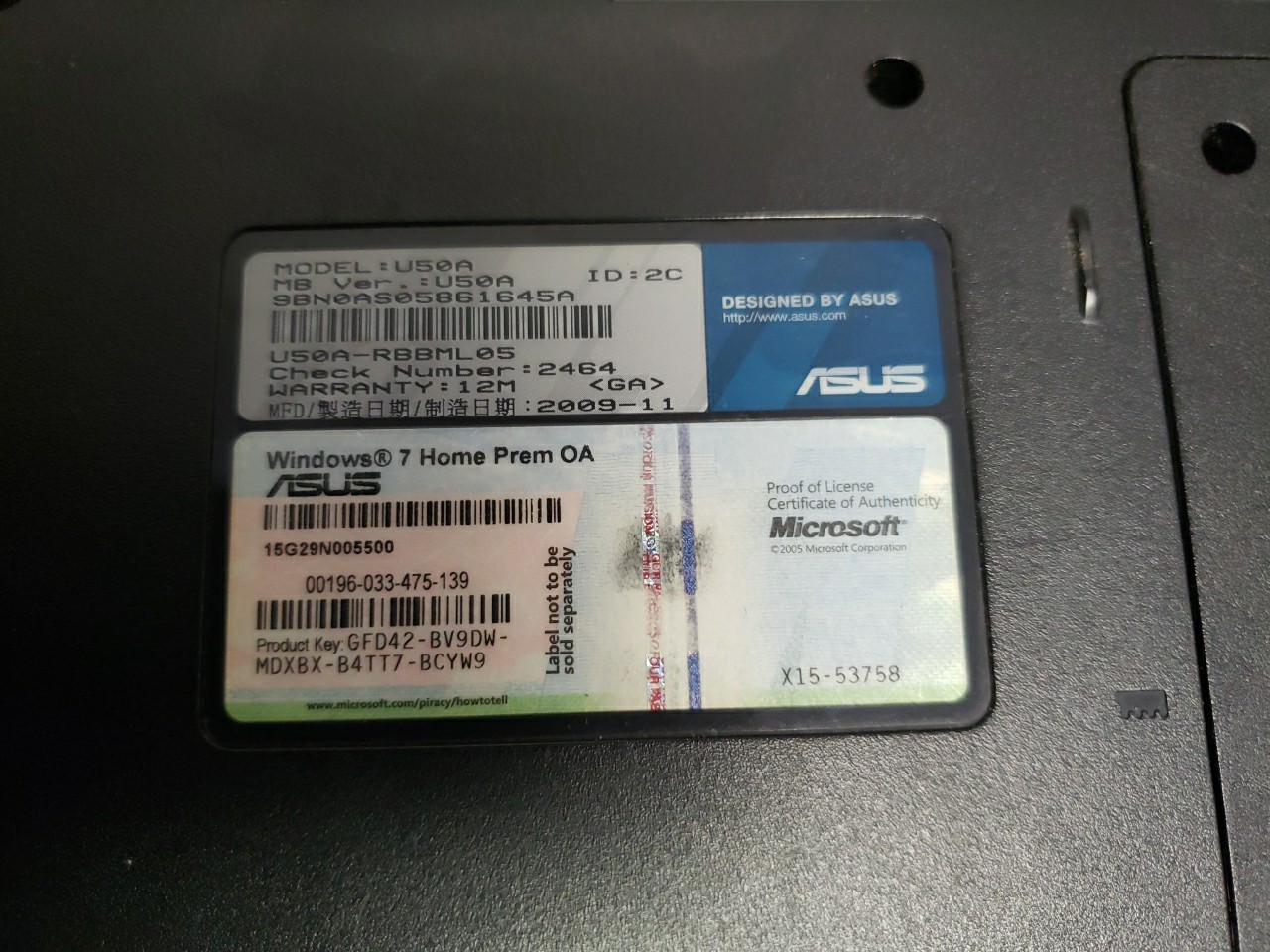 Asus U50A LAPTOP 15.6″ NEED SCREEN Intel 2 CORE NO CHARGER/HDD/OS FREE SHIP