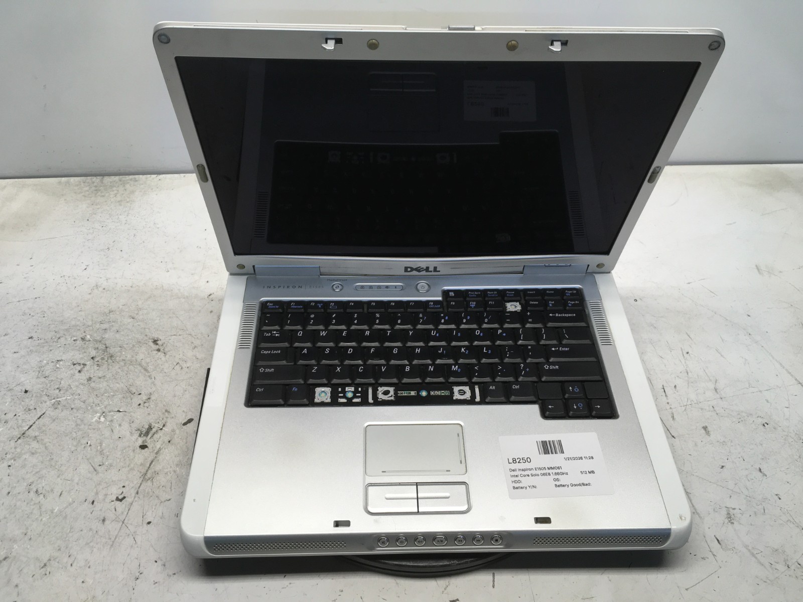 Dell Inspiron E1505 MM061 Intel Core Solo 06E8 1.66GHz 512 MB NO HDD
