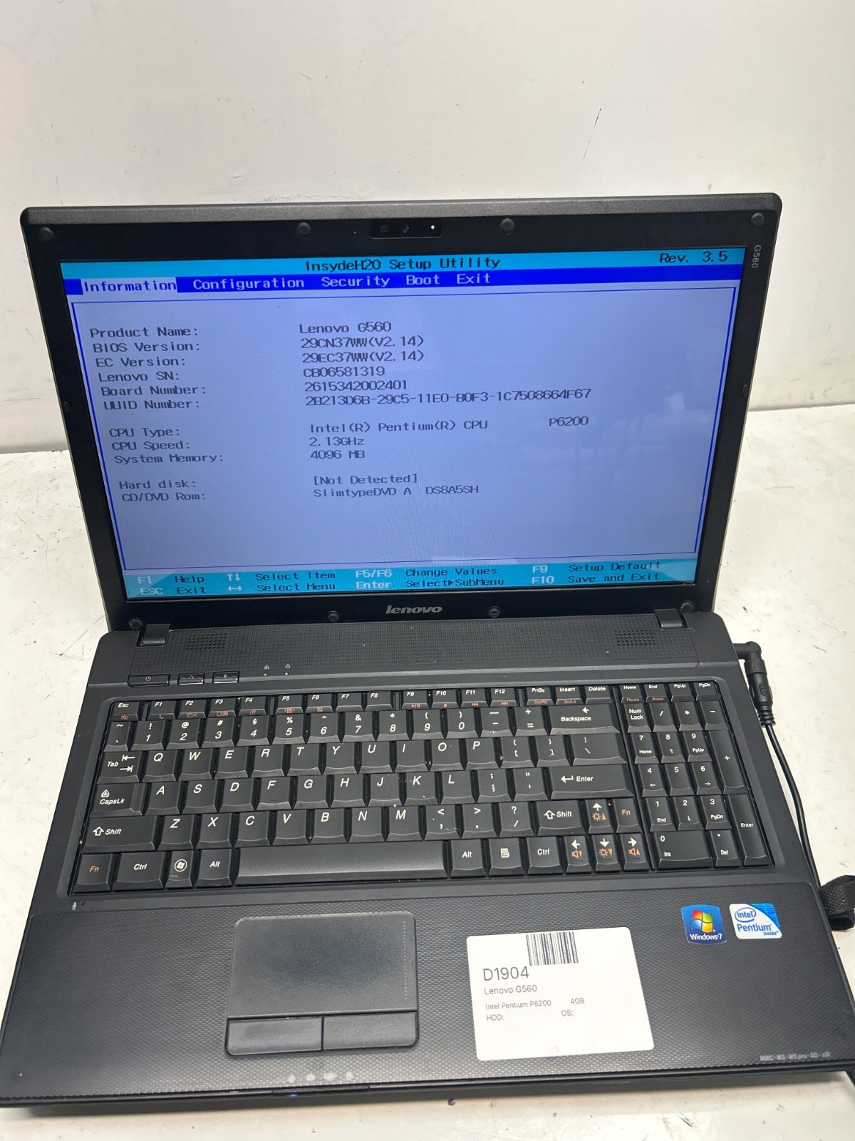 Lenovo G560 Intel Pentium P6200 2.13GHz 4GB NO HDD