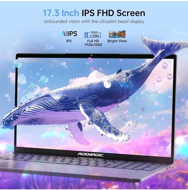 ACEMAGIC 17.3 Inch Notebook Laptop Intel N97 16GB RAM + 512GB SSD Windows 11 Pro