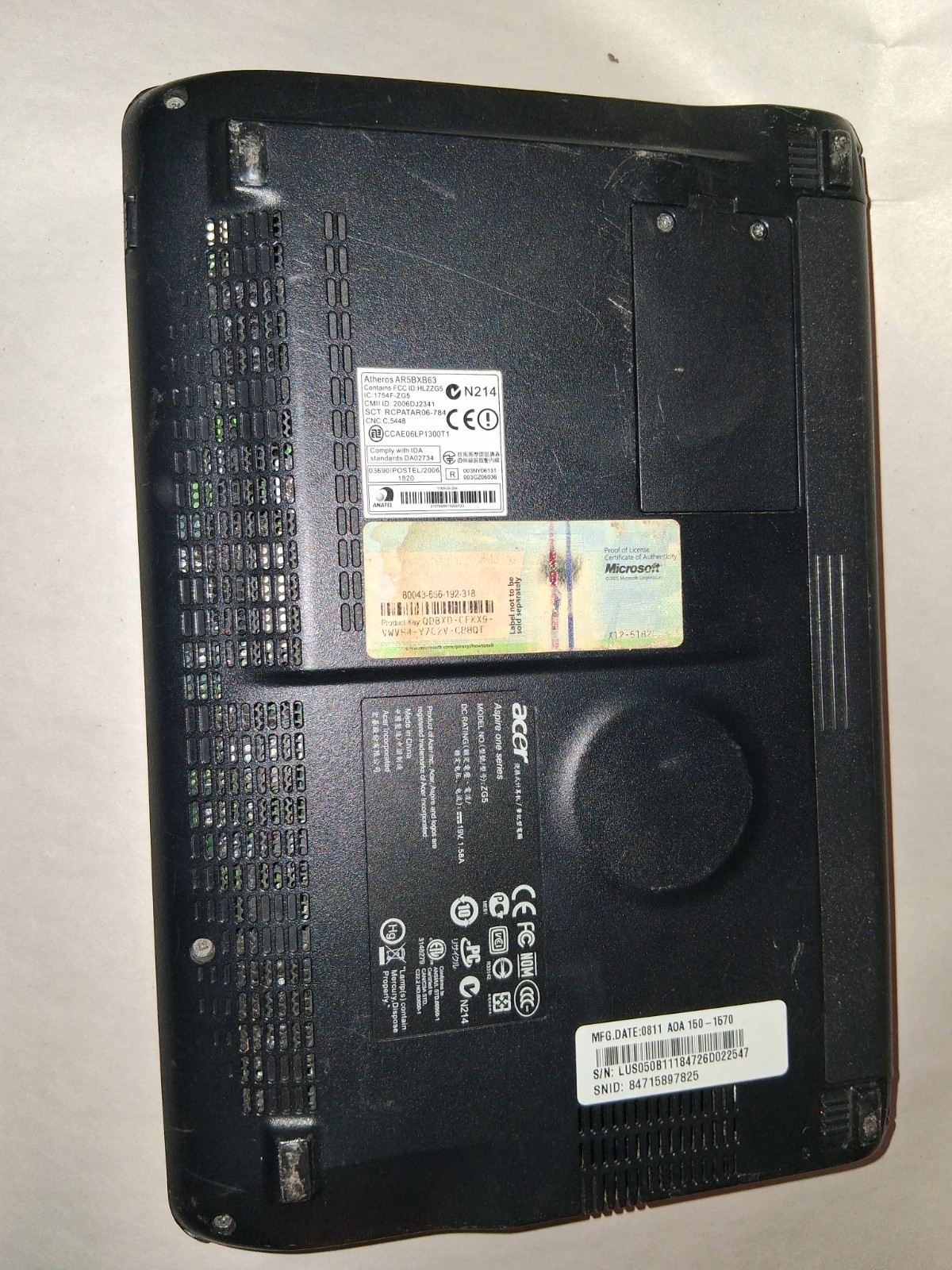 Acer Aspire One Series model ZG5 mini laptop