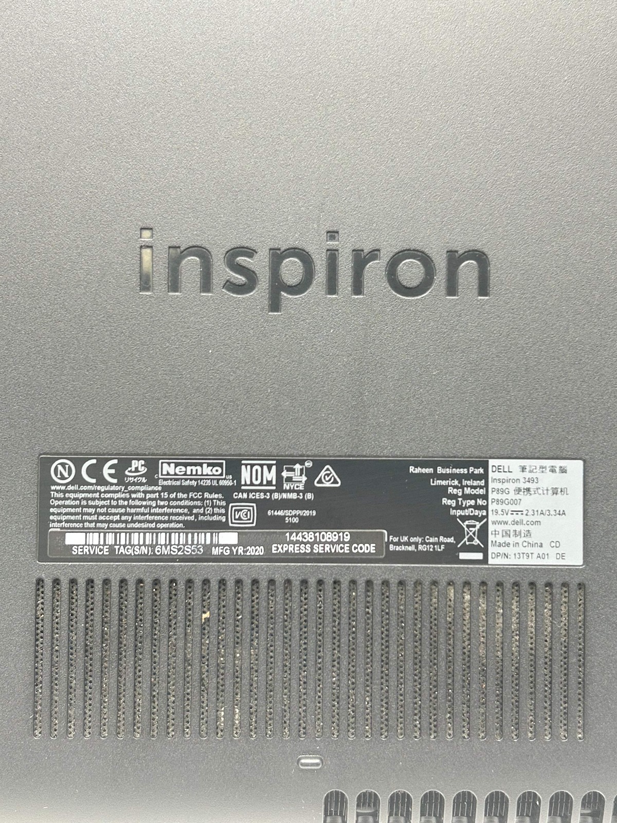 2020 Dell Inspiron 3493 14″ i5-1035G1 8GB RAM 1TB HDD + 256GB SSD