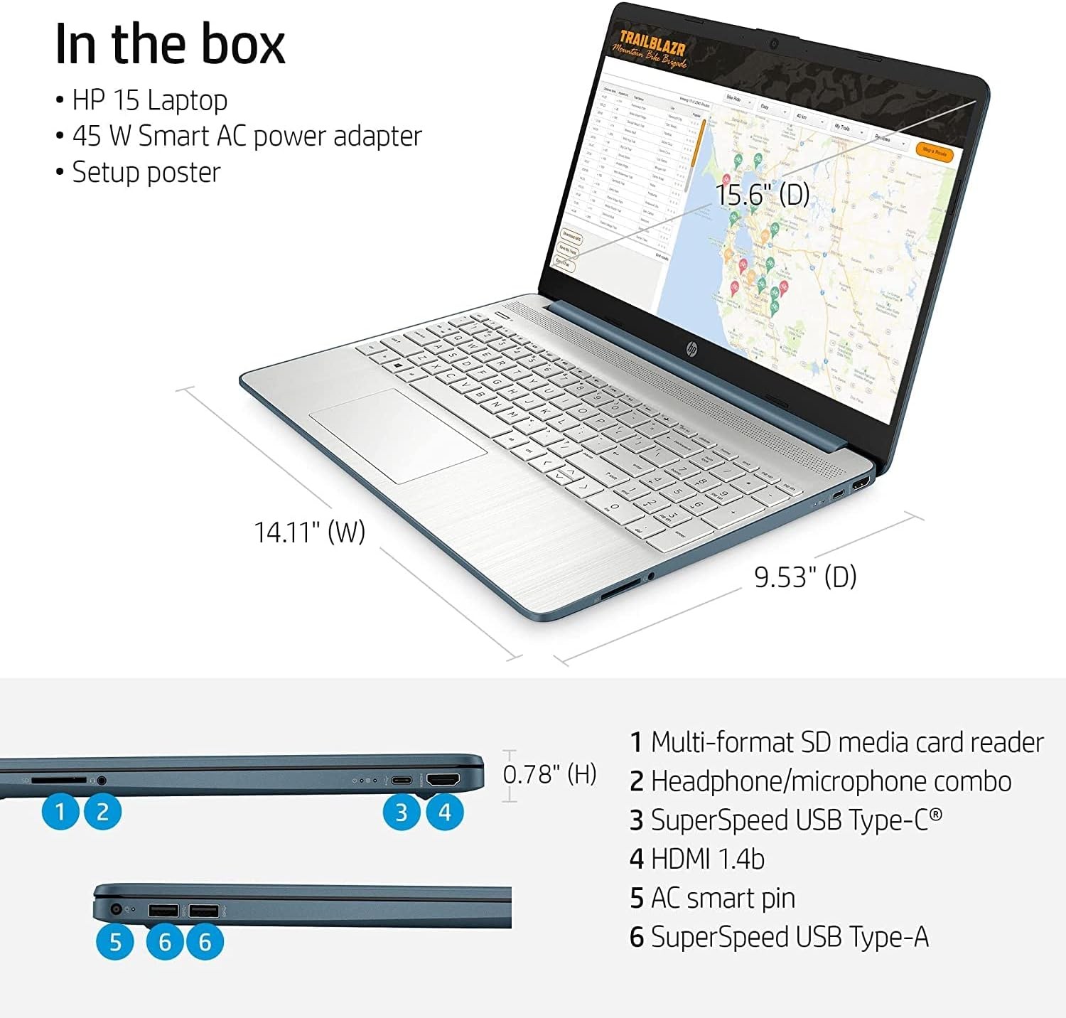 HP 15.6″ FHD Laptop, AMD R5-5500U, 8GB RAM, 256GB SSD, Windows 11 15-ef2126wm