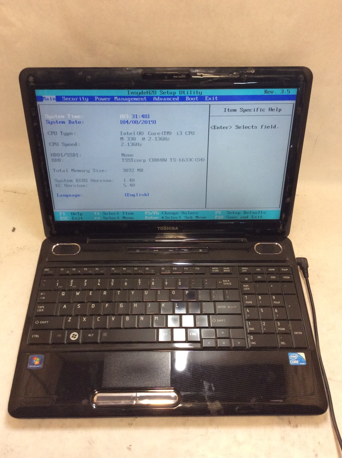 Toshiba Satellite L500 Laptop 15″ Intel Core i3 1st Gen READ DESCRIPTION -PP