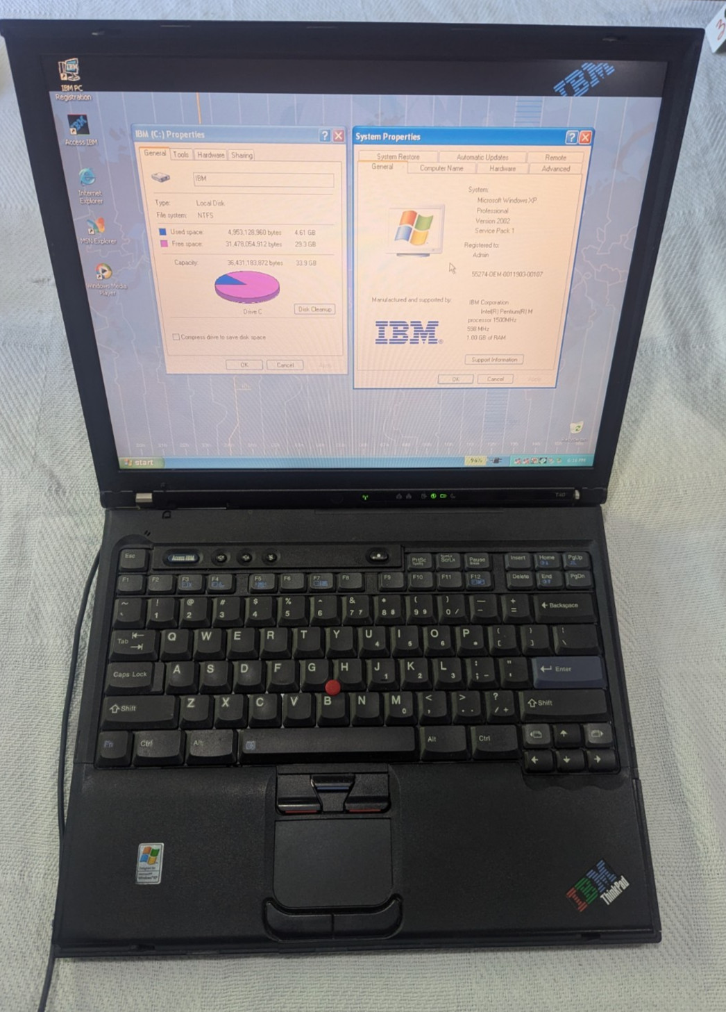 IBM THINKPAD T40 1.50GHz 1GB 40GB HDD WINDOWS XP ATI RADEON 7500TYPE 2373