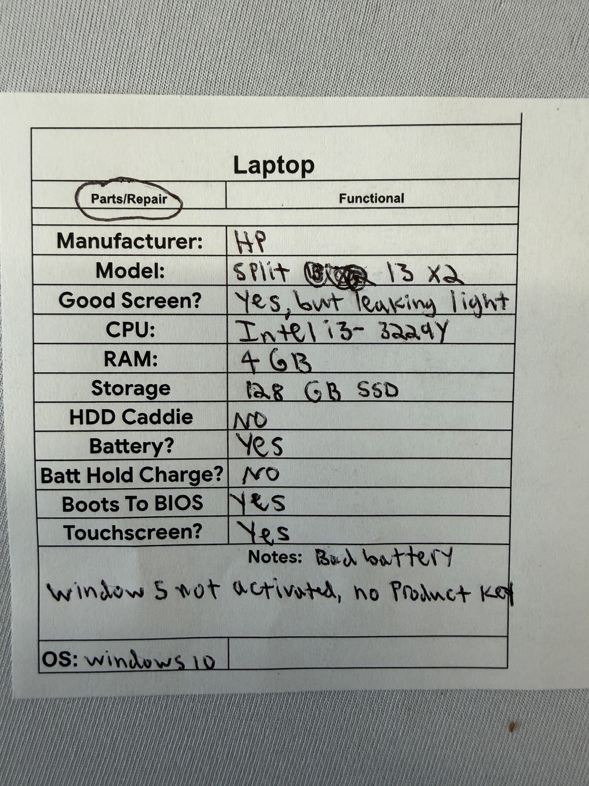 HP Split 13×2 Laptop – Intel i3-322qy – RAM 4GB – Read Des