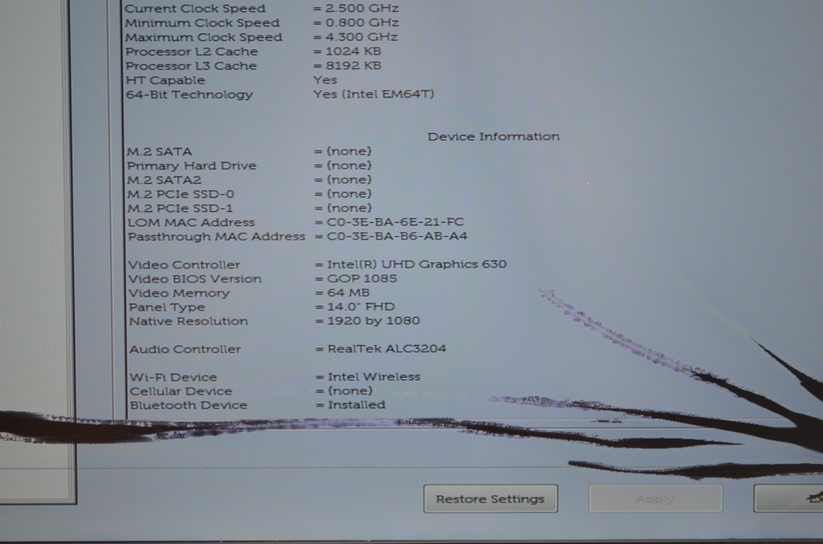 Dell Latitude 5401 14″ FHD i5-9400H 8GB RAM Cracked Screen No SSD No Charger