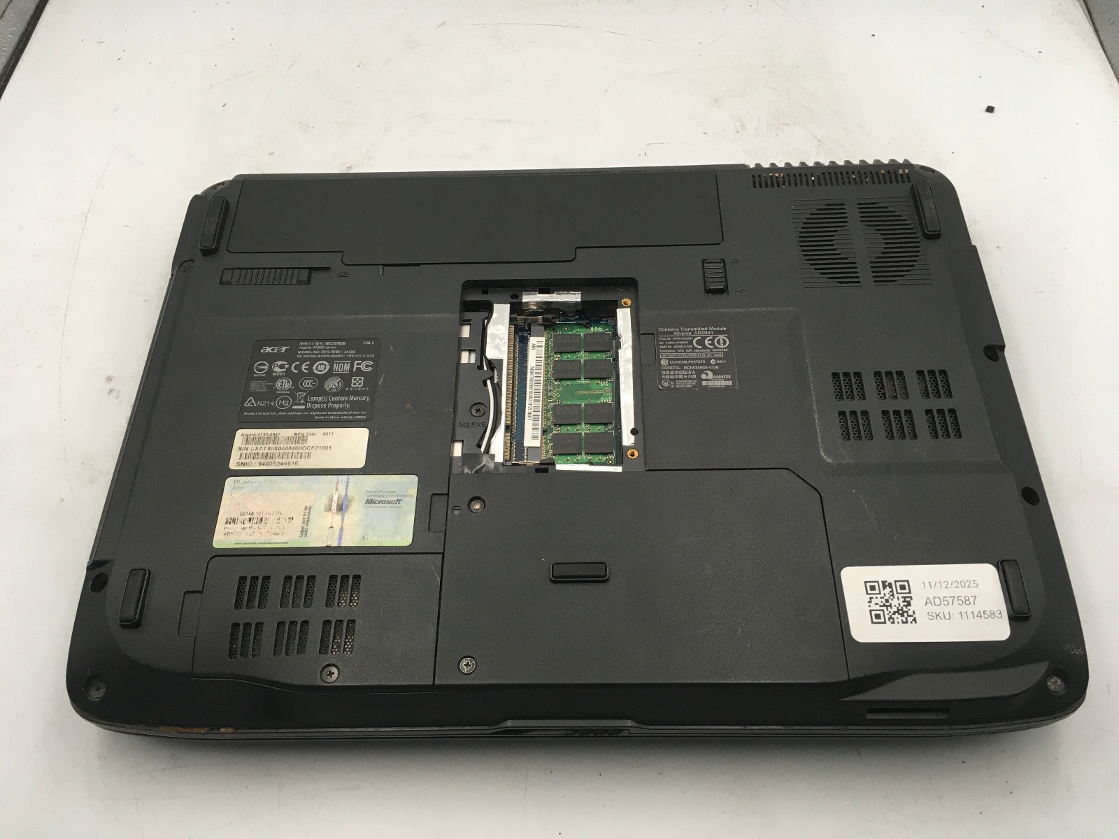 ACER ASPIRE 4730Z – BOOTS TO BIOS – INTEL PENTIUM T3400 – 1GB RAM -READ DESC- BB